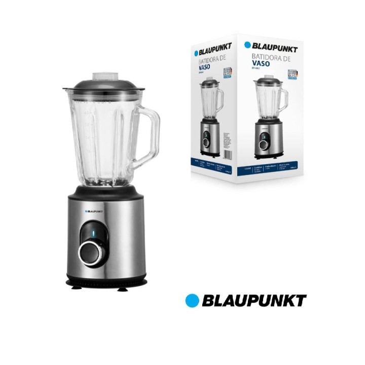 Blaupunkt BP4002 Batidora de Vaso 1000W con Jarra de Cristal 1.5L - 2 Velocidades + Turbo - Cuchillas de Acero Inoxidable - Func
