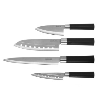 Cecotec santoku Pack de 4 Cuchillos Profesionales - Hoja de 2mm de Grosor - Acero Inoxidable con Base de Carbono - Mango Ergonom