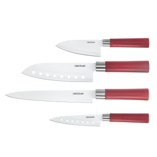 Cecotec santoku Pack de 4 Cuchillos Profesionales - Hoja de 2mm de Grosor - Recubrimiento Ceramico - Acero Inoxidable con Base d