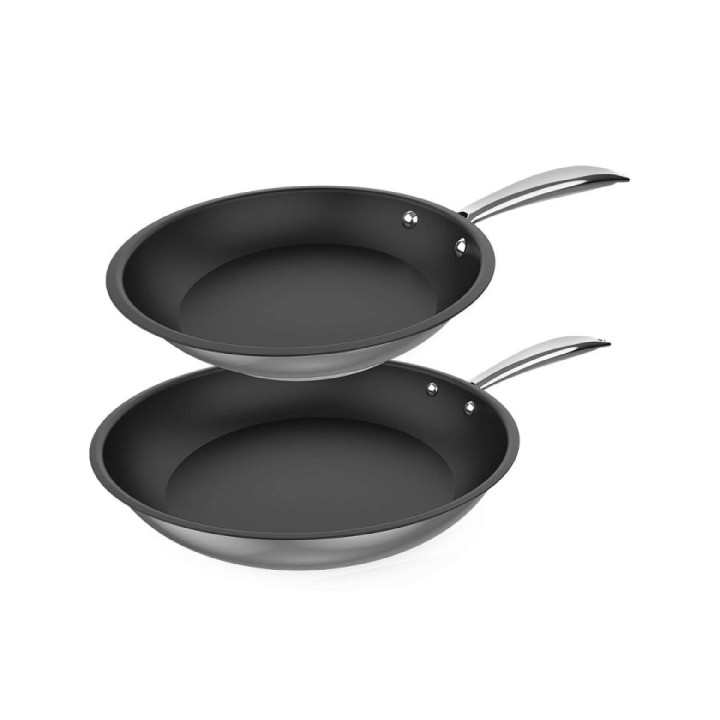 Cecotec Polka Classy Steel Pack de 2 Sartenes de 20 y 24cm - Acero Inoxidable - Fondo Difusor de Calor - Antiadherente - Compati