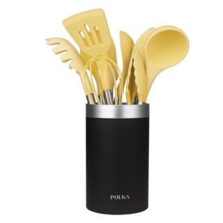 Cecotec Polka Experience Vulcano Pack de 9 Utensilios de Cocina - Mango de Acero y Caucho Termoplastico - Silicona Antiadherente