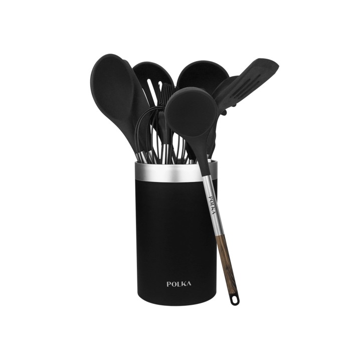 Cecotec Polka Excellence Force Pack de 9 Utensilios de Cocina - Mango Efecto Madera - Silicona Antiadherente - Resistente hasta