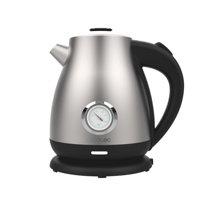 Cecotec Thermosense 620 Retro Steel Hervidor de Agua de 1.7L - 2200W - Termometro Analogico - Base 360º Independiente - Temperat