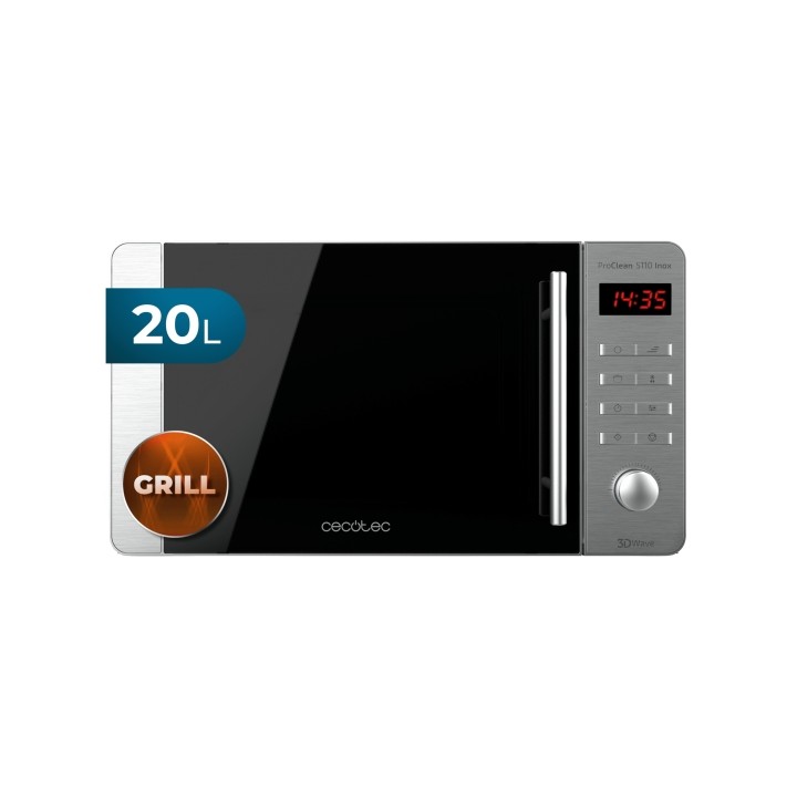 Cecotec ProClean 5110 Inox Microondas con Grill - 700W - Capacidad 20L - Pantalla LED - Acero Inoxidable - Seguro Infantil - Rev