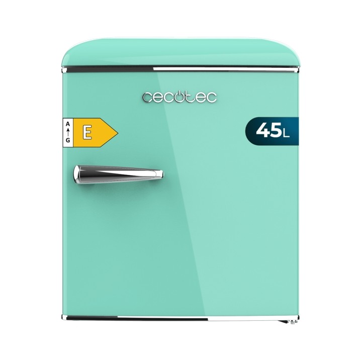 Cecotec Bolero CoolMarket TT Origin 45 Green E Mini Frigorifico - Capacidad 45L - Estilo Retro - Cajon para Hielo - Tirador Crom