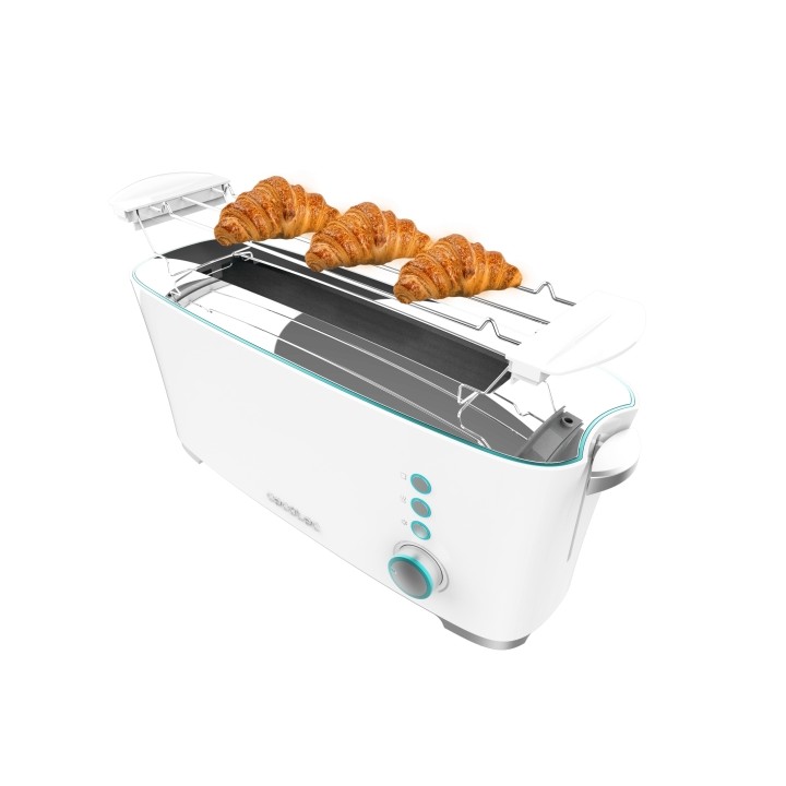 Cecotec Toast and Taste ExtraW Tostadora de Ranura Larga - 1000W - Ranura XL Extra Ancha - Calienta Panecillos - Funciones Desco