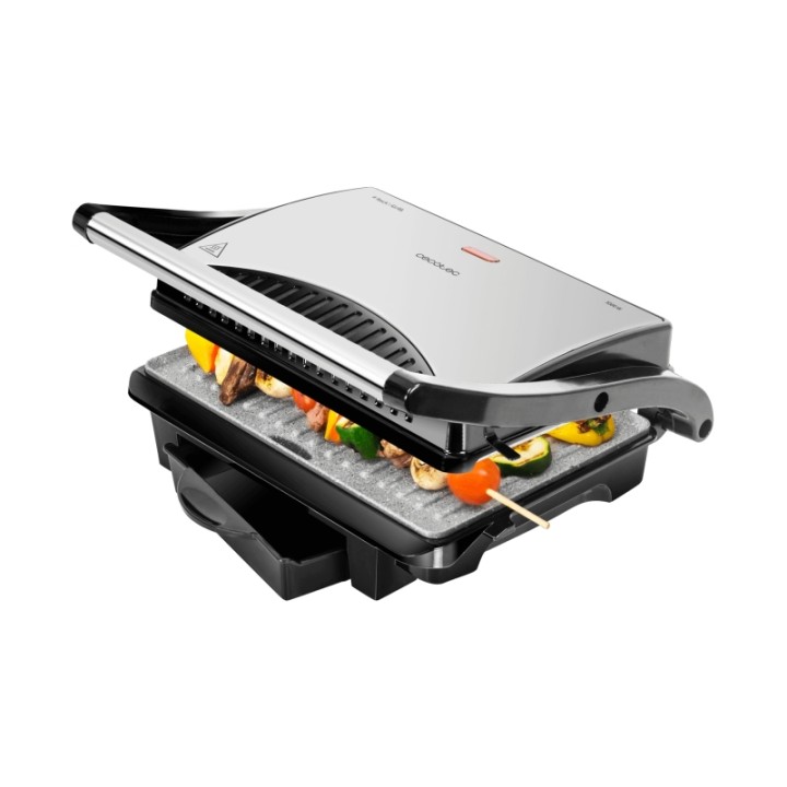 Cecotec Rock'nGrill 1000 Parrilla Electrica - 1000W - Antiadherente - Placa Flotante Ajustable - Bandeja Recogegrasas - Asa de T
