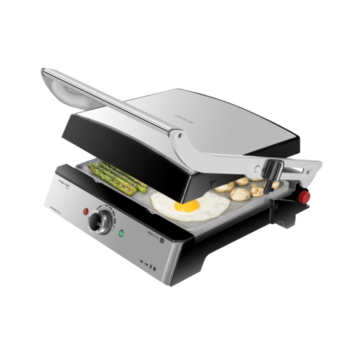 Cecotec Rock'nGrill Pro Parrilla Electrica - 2000W - Antiadherente - Placas Extraibles y Reversibles - Apertura 180º - Libre de
