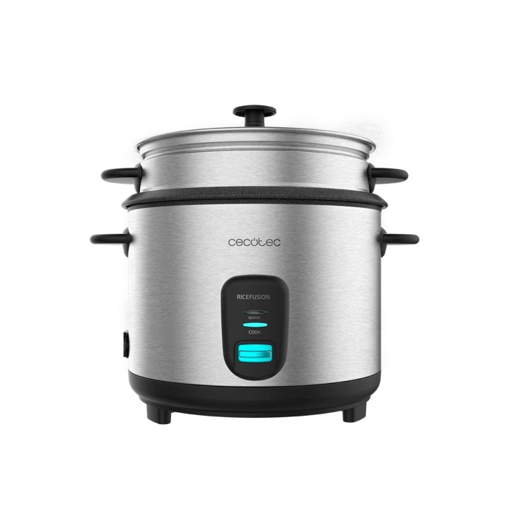 Cecotec Ricefusion 7000 Inox Arrocera - 700W - Capacidad 1.8L - Cubeta Extraible Antiadherente - Acero Inoxidable - Tapa de Cris