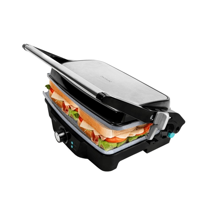 Cecotec Rock’nGrill 1500 Stone Ceramic Mix and Grill Parrilla Electrica - Potencia 1500W - Apertura 180º - Revestimento de Ceram