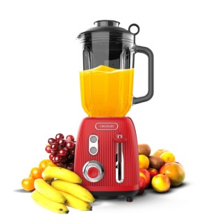 Cecotec Power Black Titanium RetroRed Batidora de Vaso - Potencia 1200W - Capacidad Jarra 1.5L - Velocidad Ajustable - Estilo Re