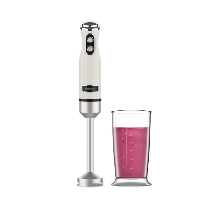 Cecotec Power RetroBeige 1200MAX Batidora de Mano - Potencia 1200W - Vaso de 0.5L - Velocidad Ajustable - Apto para Lavavajillas