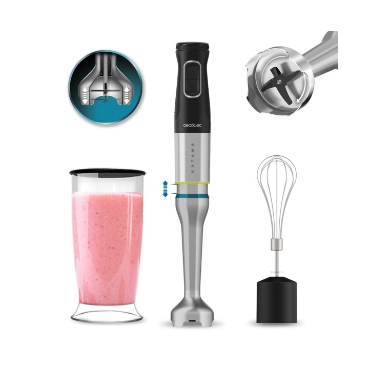 Cecotec Katana 12 Cream B Batidora de Mano - Potencia 1200W - Movimiento Oscilante - Velocidad Ajustable - Incluye Accesorios -
