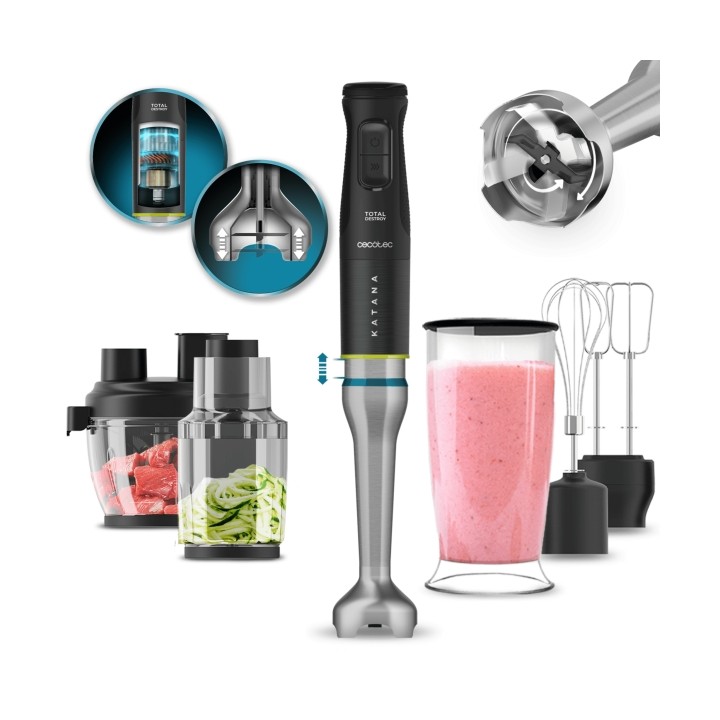 Cecotec Katana 15 TotalDestroy Full Batidora de Mano - 1500W - Cuchillas de Titanio Efecto Tijera - Funcion Oscilante - 21 Veloc