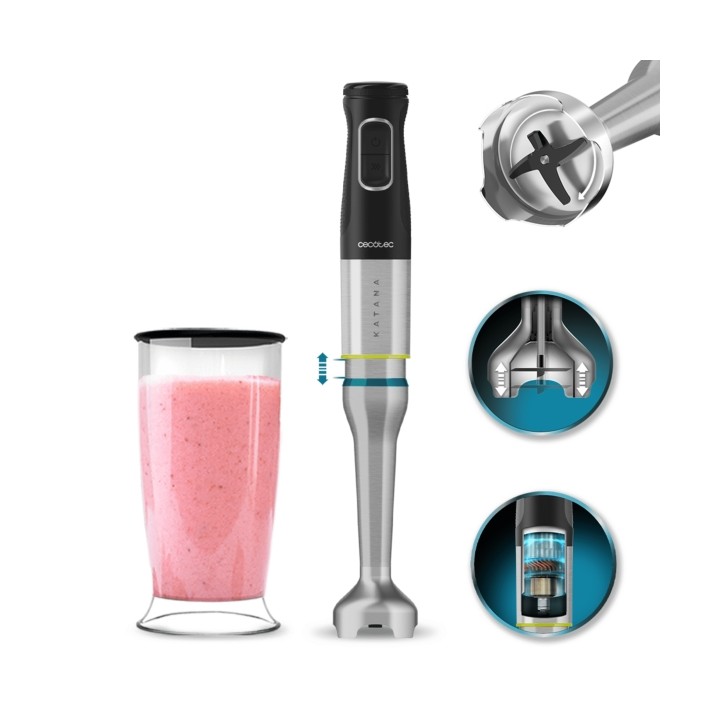 Cecotec Katana 15 Jar Batidora de Mano - Potencia de 1500W - Funcion Oscilante - Cuchillas de Titanio - 21 Velocidades - Campana