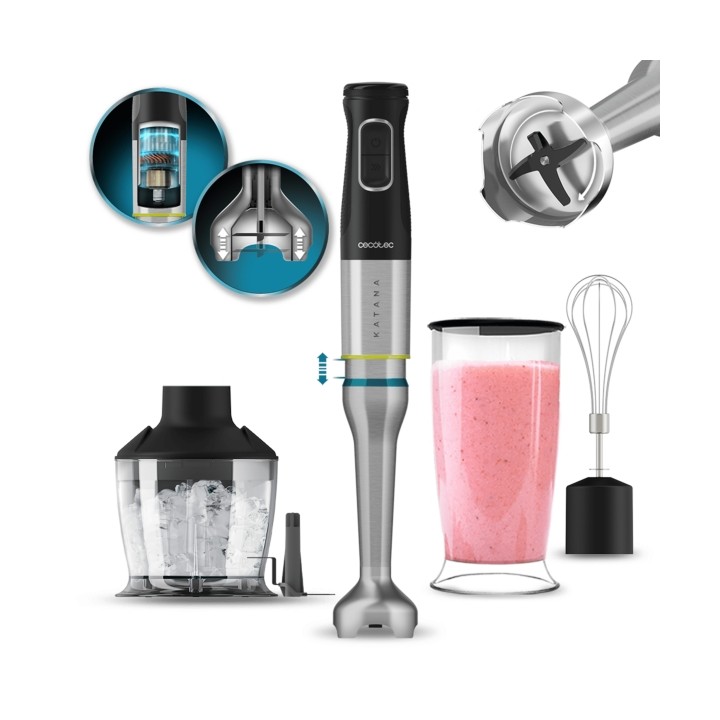 Cecotec Katana 15 Chop Batidora de Mano - 1500W - Funcion Oscilante - Cuchillas de Titanio - 21 Velocidades - Campana Antisalpic