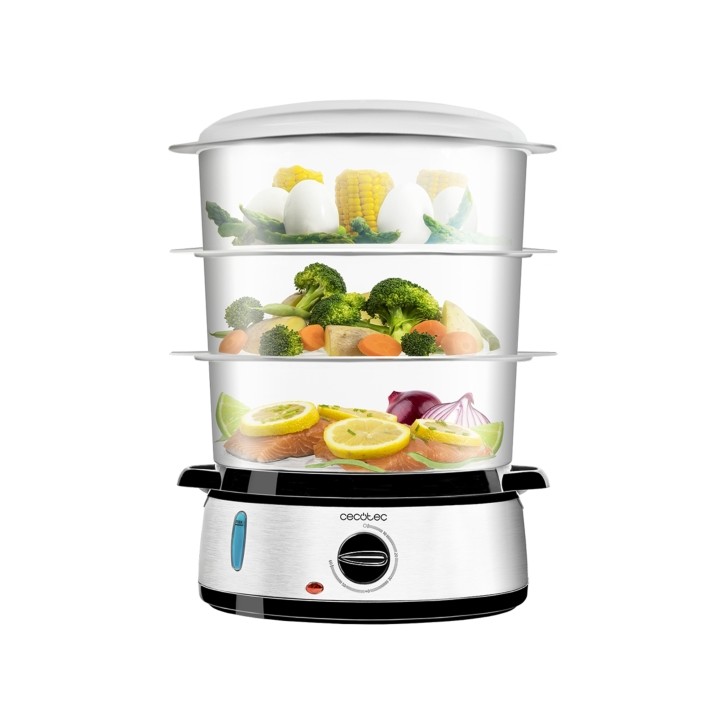Cecotec Vapovita 3000 Inox Vaporera Multifuncional - 800W - Acero Inoxidable - Capacidad de 9L - 3 Recipientes Independientes -