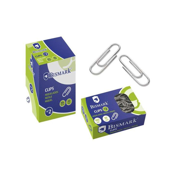 Bismark Pack de 100 Clips Nº2 32mm - Niquelados