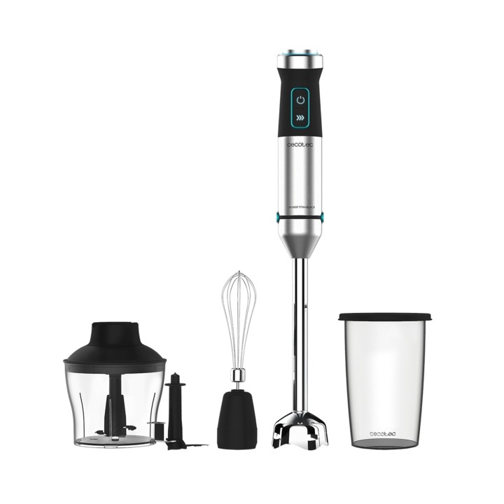 Cecotec Power TitanBlack 1500 XL CreamandCrush Batidora de Mano - 1500W - Cuchillas de Titanio - Campana Antisalpicaduras - Velo