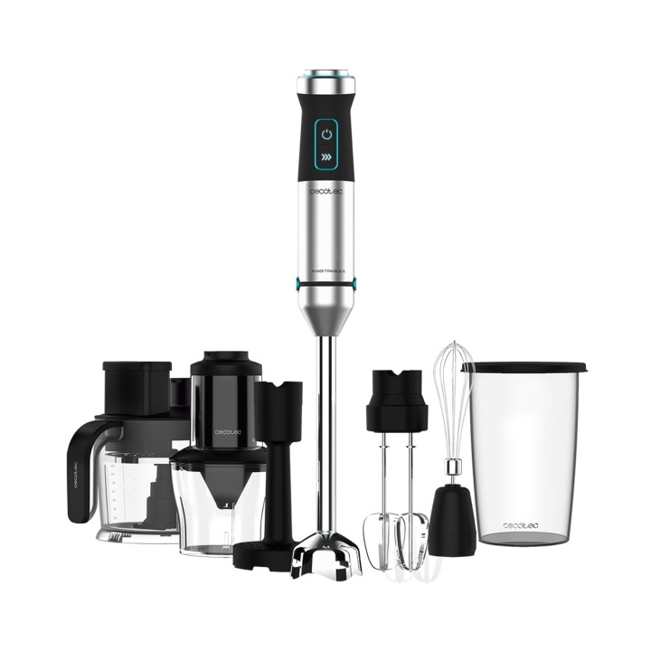 Cecotec Power TitanBlack 1500 XL TotalMix Batidora de Mano - 1500W - Cuchillas de Titanio - Campana Antisalpicaduras - Velocidad