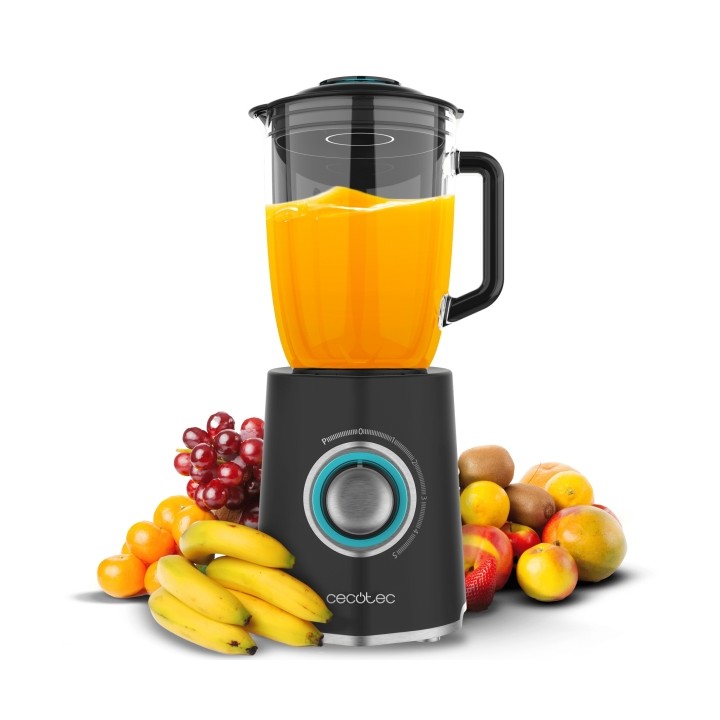 Cecotec Power Black Titanium 2000MAX Mix Go Batidora de Vaso - 2000W - Jarra de 1.5L - Cuchillas de Titanio - 5 Velocidades - Fu