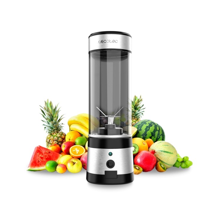 Cecotec WanderlustMix USB Batidora de Vaso Portatil - Potencia 126W - Cuchillas Recubiertas de Titanio - Color Negro y Plateado