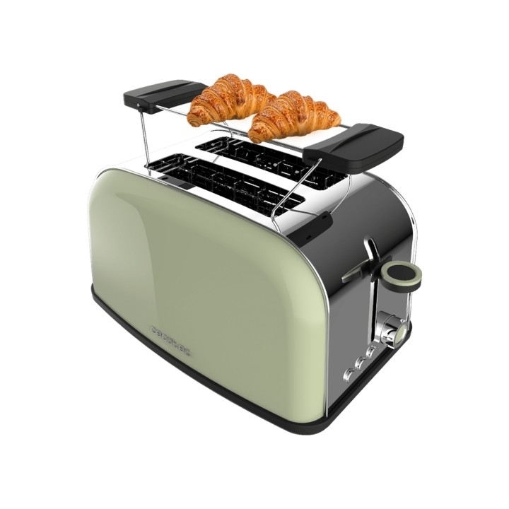 Cecotec Toastin' Time 850 Tostadora de Doble Ranura - 850W - Ranura Ancha - Acero Inoxidable - Autocentrado - Bandeja Recogemiga