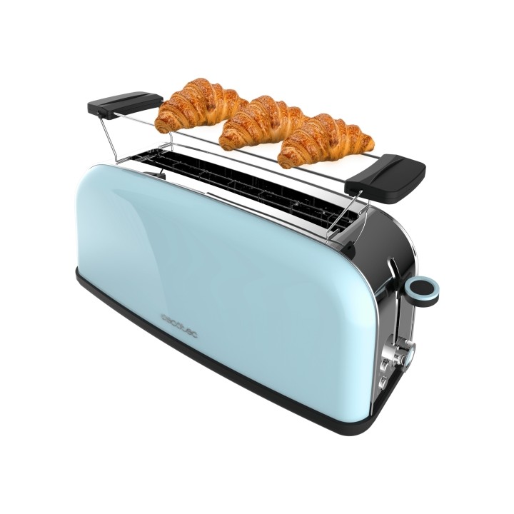 Cecotec Toastin' Time 850 Tostadora de Ranura Larga - 850W - Ranura Ancha - Calienta Panecillos - Autocentrado - Bandeja Recogem
