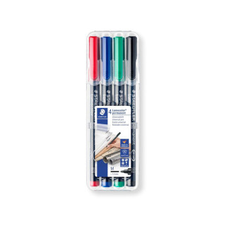 Staedtler Lumocolor 317 Pack de 4 Rotuladores Permanentes - Punta Media Redonda - Trazo 1mm Aprox - Capuchon con Clip - Secado