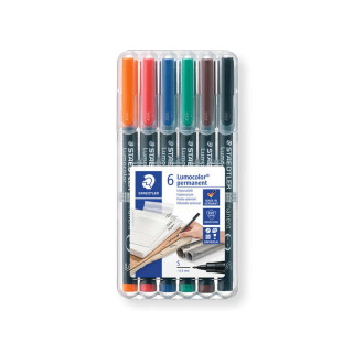 Staedtler Lumocolor 317 Pack de 6 Rotuladores Permanentes - Punta Media Redonda - Trazo 1mm Aprox - Capuchon con Clip - Secado