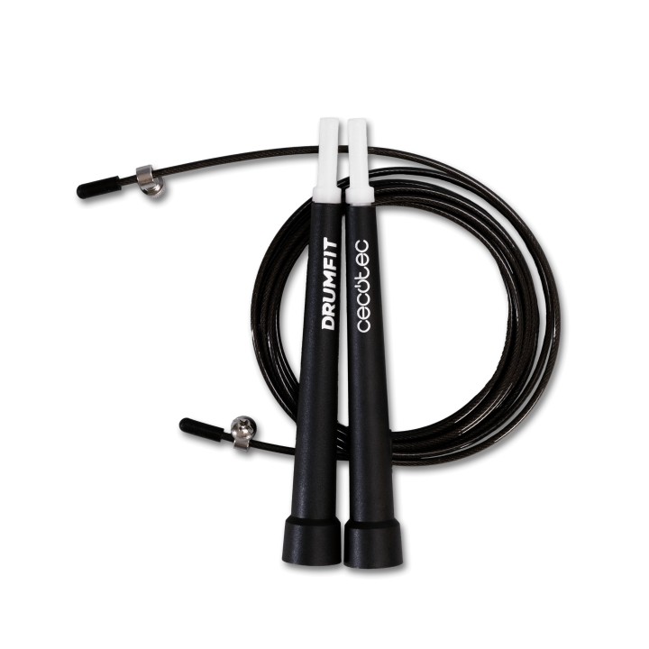 Cecotec DrumFit Speed Rope Comba de Velocidad Profesional - 3 Metros de Largo - Longitud Ajustable - Cuerda de Acero - Color Neg