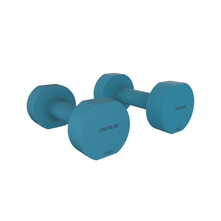 Cecotec Drumfit 500 DoubleNeo Set de 2 Mancuernas de 5kg - Antideslizante - Recubrimiento de Neopreno - Antideslizante - Hexagon