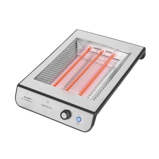 Cecotec Turbo Easy Toast Inox Tostador Horizontal - 900W - 3 Resistencias de Cuarzo - 6 Niveles de Tostado - Hueco Recogecables