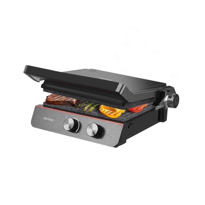 Cecotec Rock'nGrill Blaze Neon Parrilla Electrica - 2200W - Antiadherente - Apertura 180º - Luz Indicadora de Temperatura - Plac
