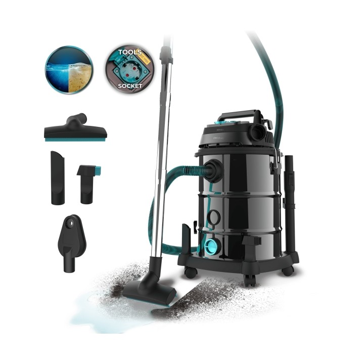 Cecotec Conga Rockstar Wet and Dry Steel Pro Tool Aspirador de Trineo - 1600W - Carcasa Metalica - Deposito 30L - Filtrado Multi