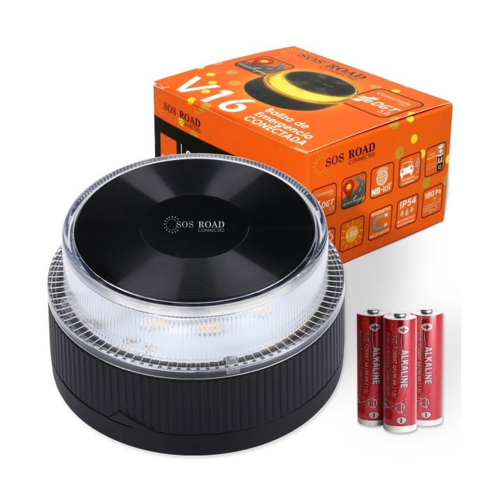 SOS Road Baliza de Señalizacion de Emergencia en Carretera V16 - Homologada por la DGT - GPS y SIM Integrada - Conectividad DGT