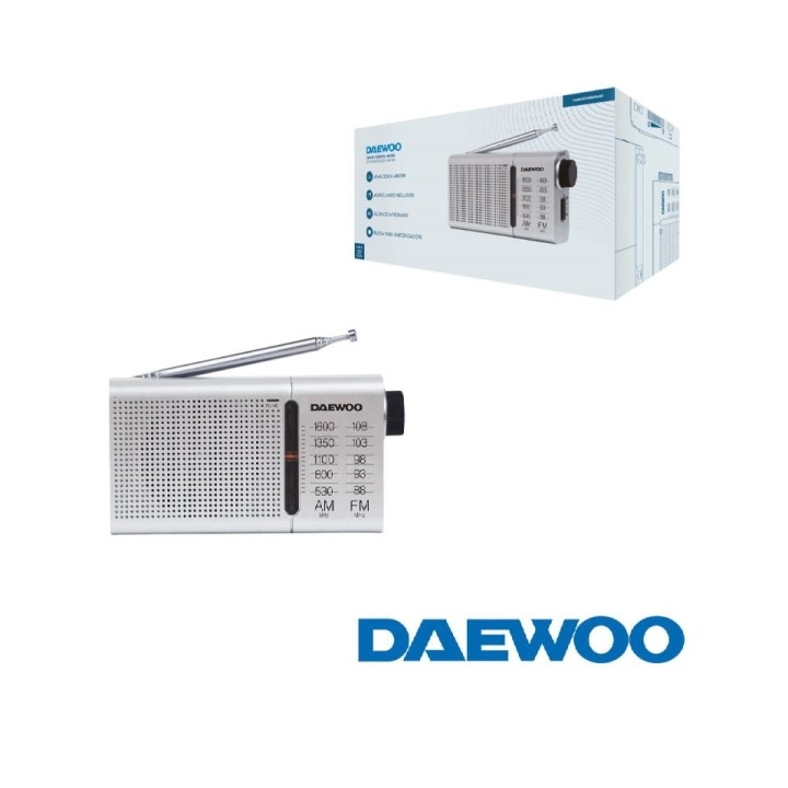 Daewoo DW1037 Radio Portatil AM/FM Analogica - Antena Telescopica - Altavoz Integrado - Incluye Auriculares - Salida Jack 3.5mm