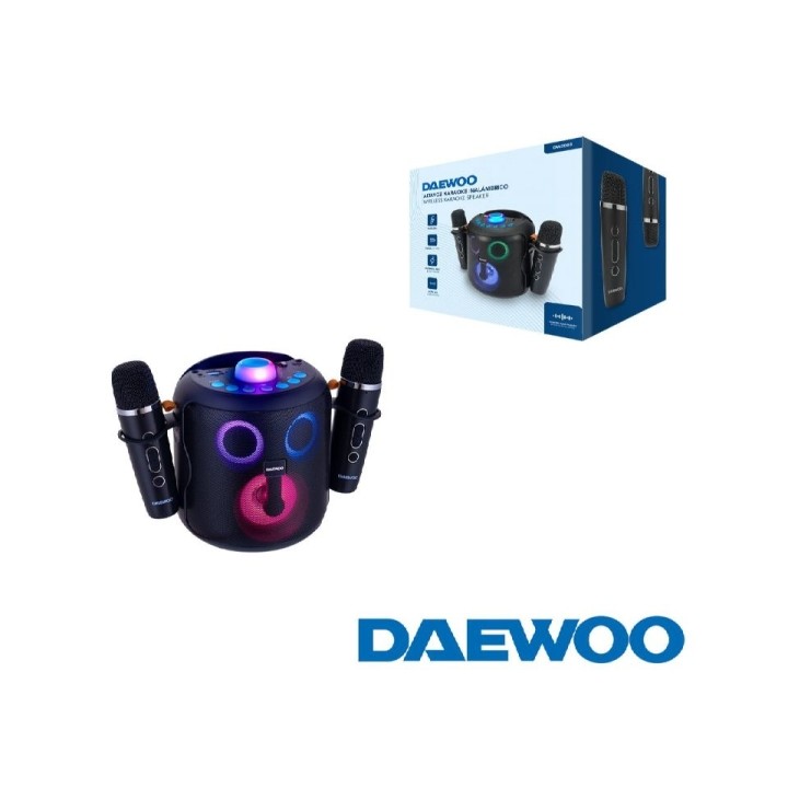 Daewoo DW3008 Altavoz Karaoke Portatil Bluetooth 5.4 de 15W - 2 Microfonos Inalambricos - Luces LED - Radio FM - USB/SD/Aux - Ba