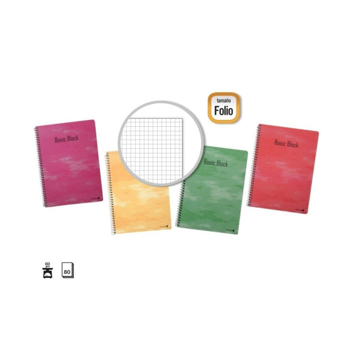 Golden Pack de 10 Cuadernos Espiral 80 Hojas 60gr Cuadricula - Tamaño Folio - Tapa Normal Plastificada - Colores Surtidos