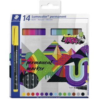 Staedtler Lumocolor 318 Pack de 14 Rotuladores Permanentes - Trazo Fino 0.6mm - Secado Rapido - Muy poco Olor - Colores Surtido