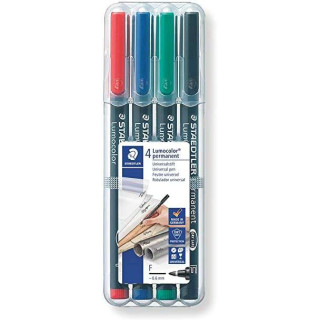 Staedtler Lumocolor 318 Pack de 4 Rotuladores Permanentes - Punta Fina Redonda - Trazo 0.6mm - Capuchon con Clip - Secado Rapid