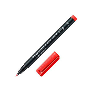 Staedtler Lumocolor 318 Rotulador Permanente - Punta Fina Redonda - Trazo 0.6mm - Capuchon con Clip - Secado Rapido - Color Roj
