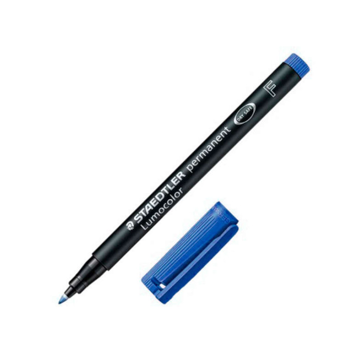 Staedtler Lumocolor 318 Rotulador Permanente - Punta Fina Redonda - Trazo 0.6mm - Capuchon con Clip - Secado Rapido - Color Azu