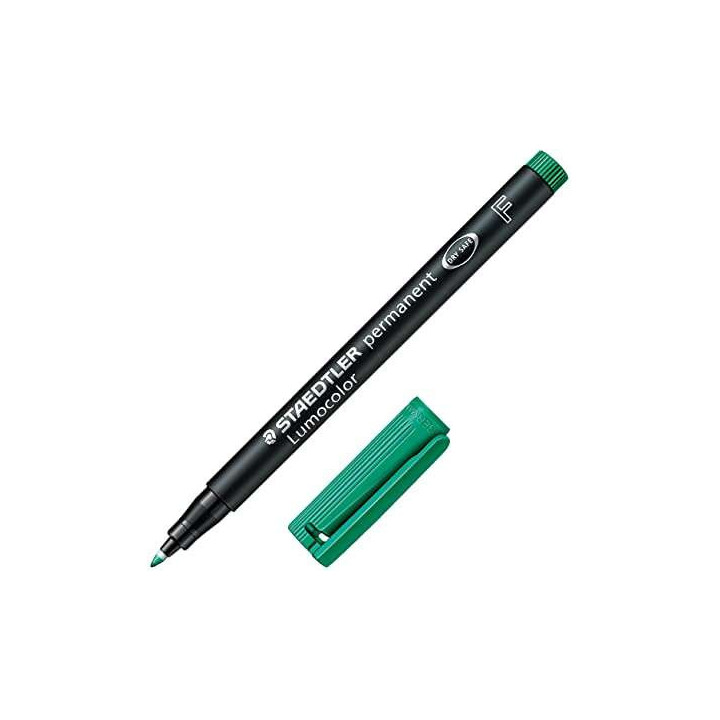 Staedtler Lumocolor 318 Rotulador Permanente - Punta Fina Redonda - Trazo 0.6mm - Capuchon con Clip - Secado Rapido - Color Ver
