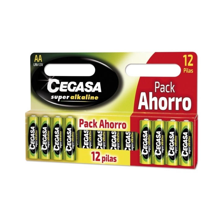 Cegasa Super Alcaline Pack de 12 Pilas LR06 AA - Alta Tecnologia - Fiabilidad - Elevado Rendimiento - Maximas Prestaciones
