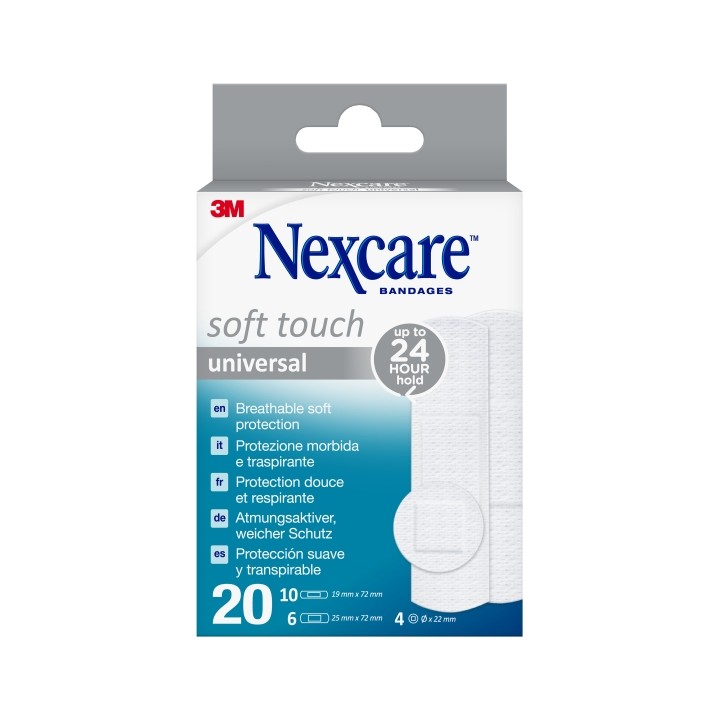 Nexcare Universal Soft Touch Pack de 20 Apositos Surtidos - Transpirable - Tacto Agradable - Color Blanco
