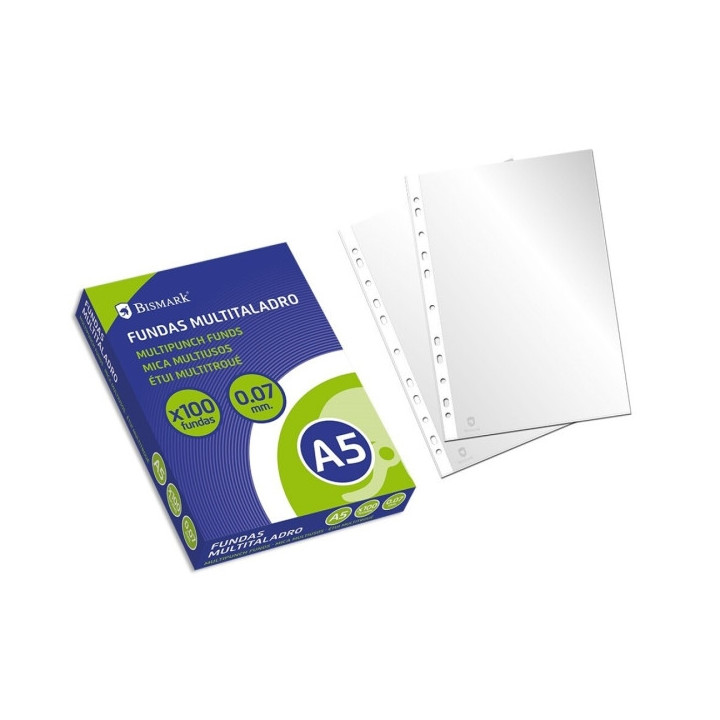 Bismark Caja de 100 Fundas Multitaladro 0.07mm - Formato A5 - Acabado Rugoso