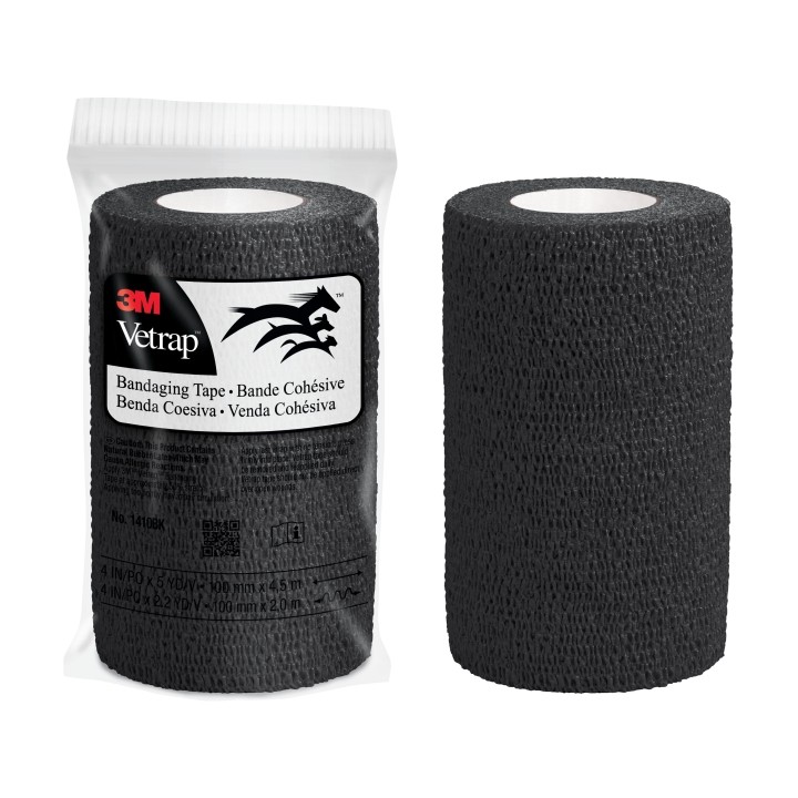 3M Vetrap Venda Cohesiva - 10cm x 4.5m - Flexible - Transpirable - Autoadhesiva - Color Negro
