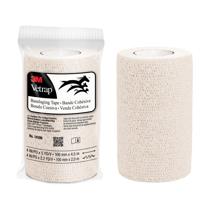 3M Vetrap Venda Cohesiva - 10cm x 4.5m - Flexible - Transpirable - Autoadhesiva - Color Blanco