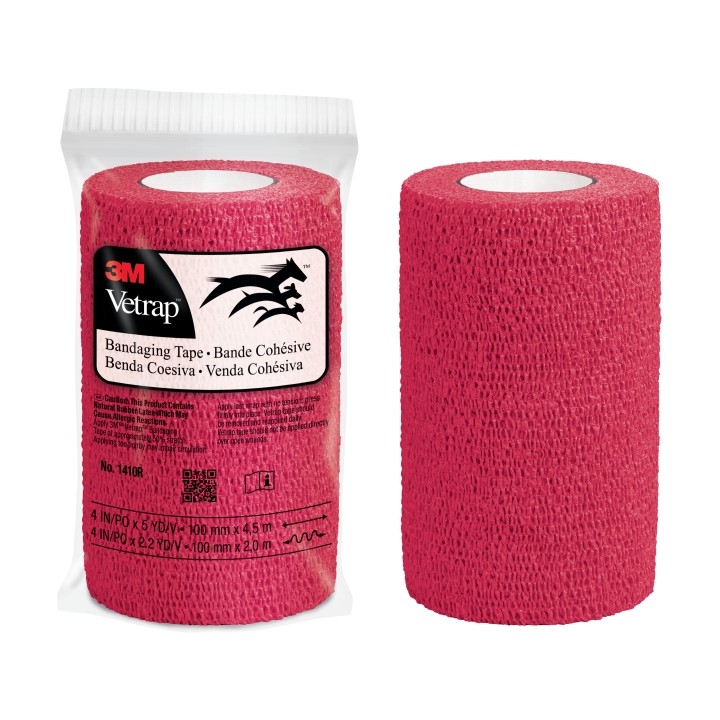 3M Vetrap Venda Cohesiva - 10cm x 4.5m - Flexible - Transpirable - Autoadhesiva - Color Rojo